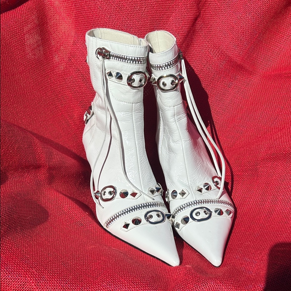 Jeffrey Campbell White Ankle Boots with Silver Studs